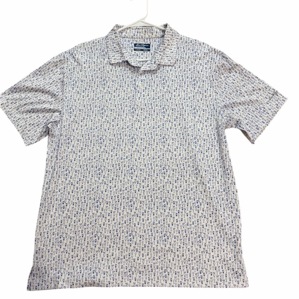Ben Hogan White Polo with Navy Micro Pattern